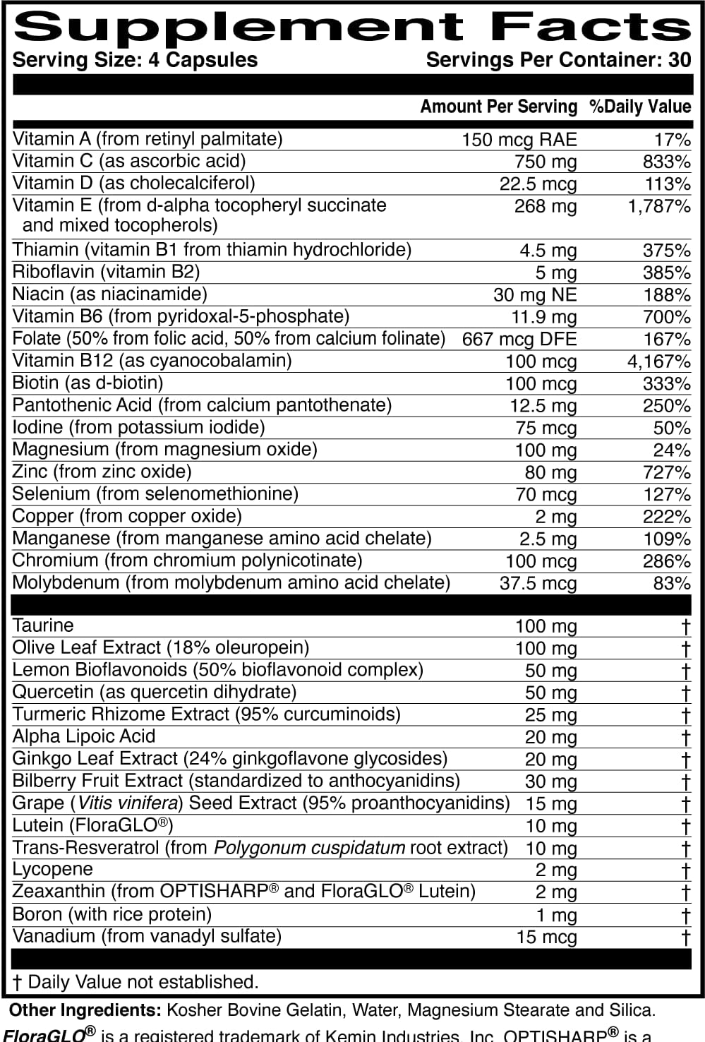 Suplemento vitamínico y mineral de cuerpo entero 120 cápsulas