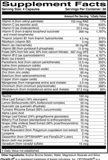 Suplemento vitamínico y mineral de cuerpo entero 120 cápsulas