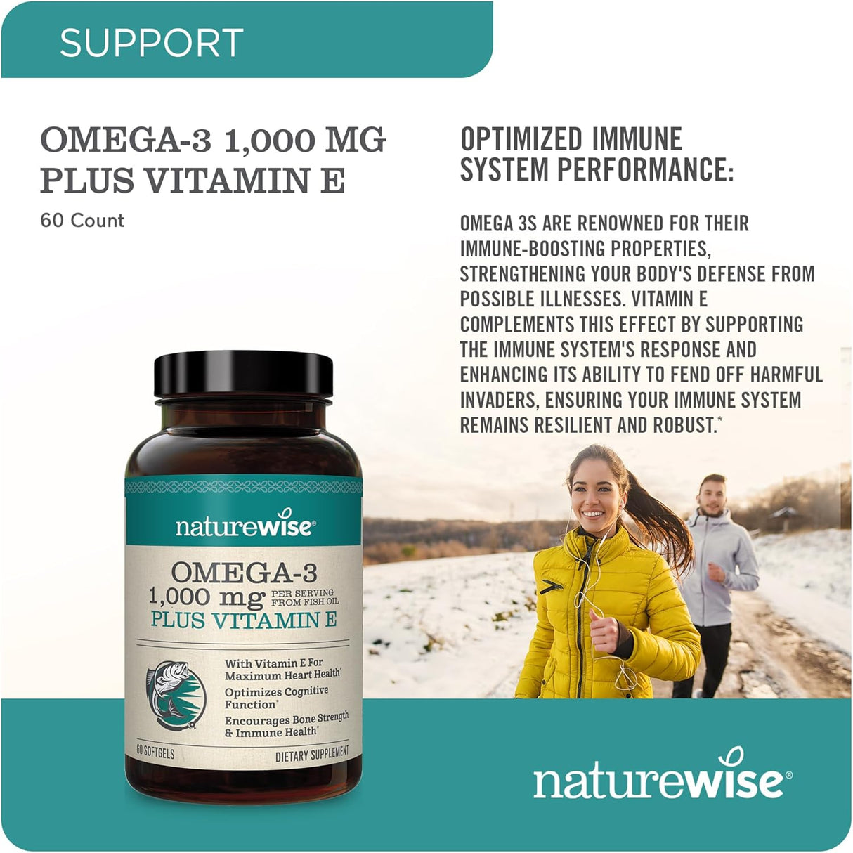 Suplemento Omega 3 NatureWise 1000mg, 60 Cápsulas, EPA/DHA