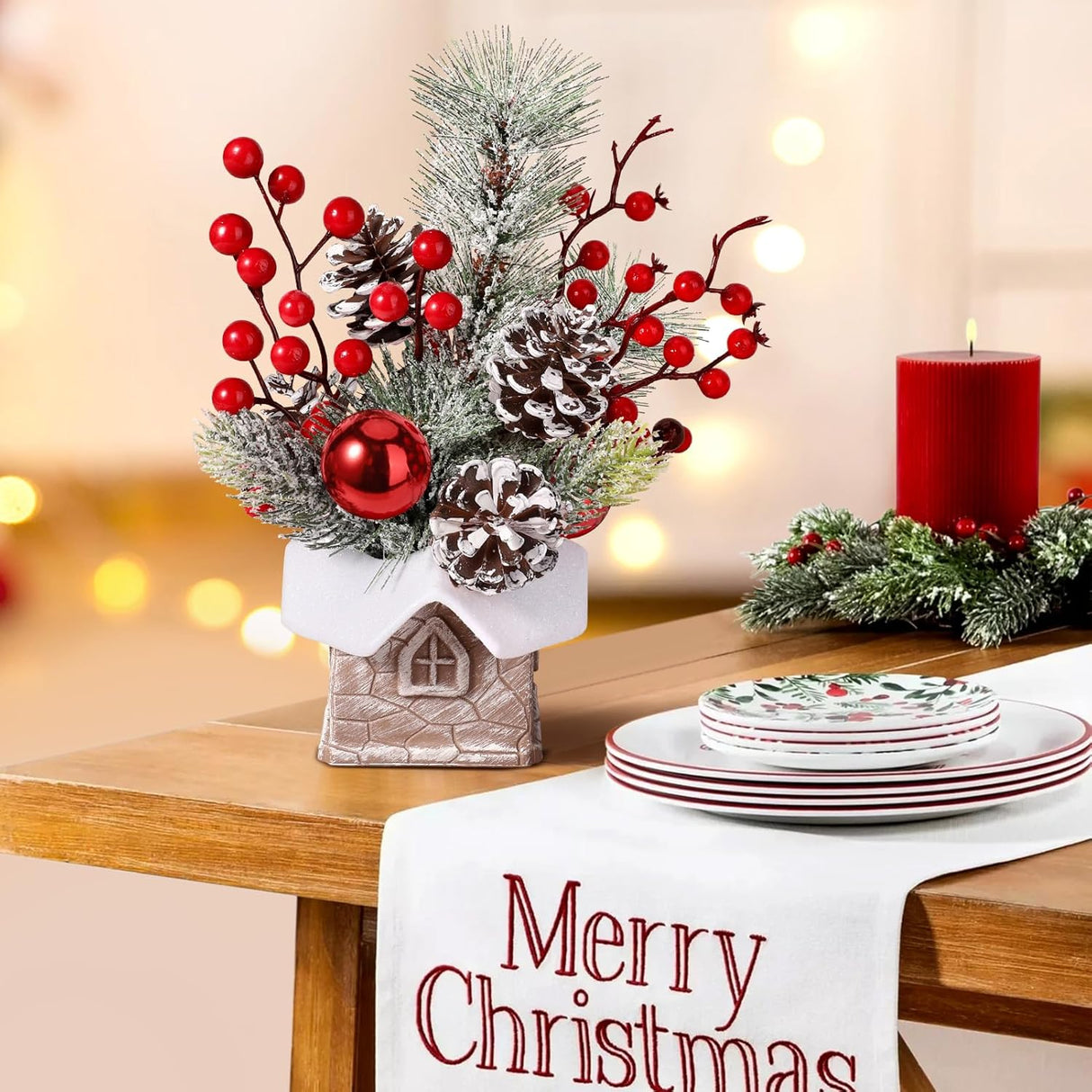Árbol de Navidad Artificial Hatisan con Adornos y Piñas