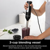 Batidora de Mano Ninja, Licuadora de Inmersión, Sistema de Batidora de Potencia Foodi, 750 Watts, Combo Batidora y Mezcladora con Varillas, Batidores y Vaso de 3 Tazas, 120V, Negro CI101