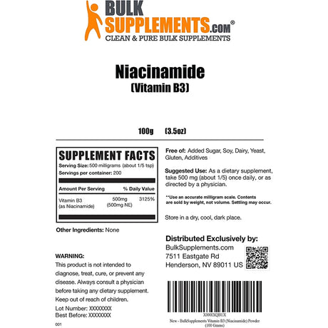 Suplemento Polvo de niacinamida de vitamina B3  3.53 oz