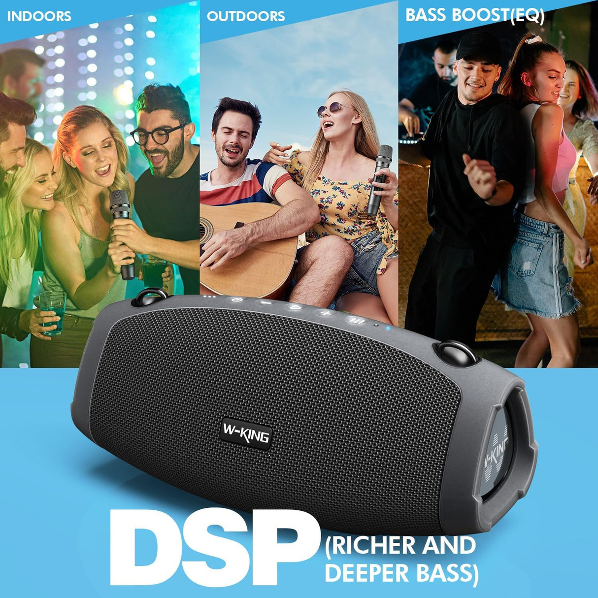 Altavoz Bluetooth W-KING 70W con micrófono inalámbrico