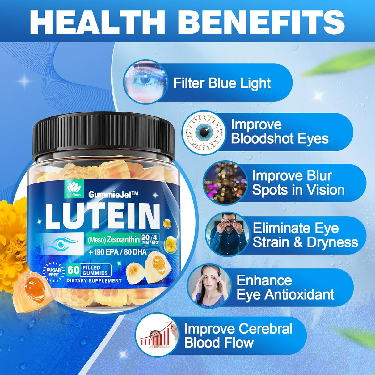 Suplemento Luteína sin azúcar de 20 mg de zeaxantina