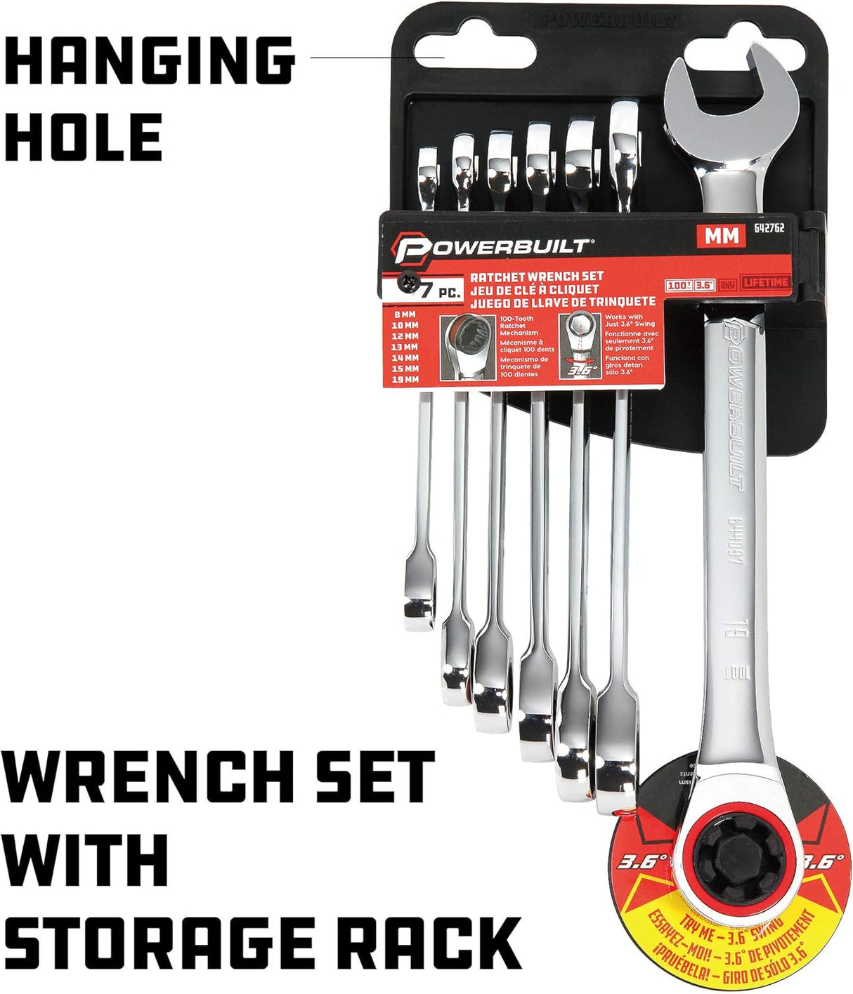 Juego de 7 Llaves de Carraca Métricas Powerbuilt 100 Dientes