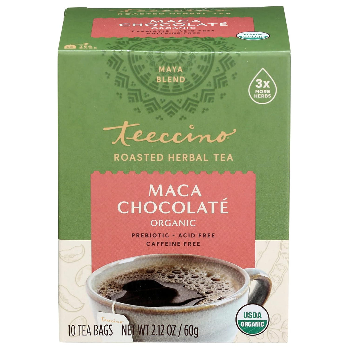 Teeccino Té de Maca Chocolaté Herbal Sin Cafeína 10 Bolsas