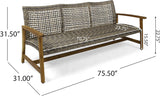 Sofá de madera y mimbre para exterior Marcia 75.50x31.00x31.50
