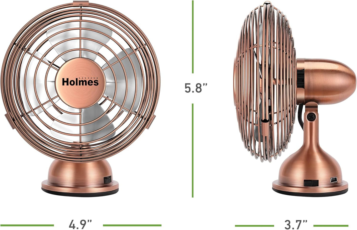 HOLMES Ventilador de Escritorio Mini USB, 4 Aspas, 100° Tilt