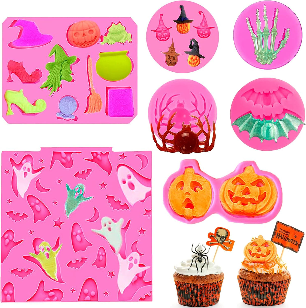Moldes de Silicona Halloween, 7 Pcs, para Chocolates y Repostería