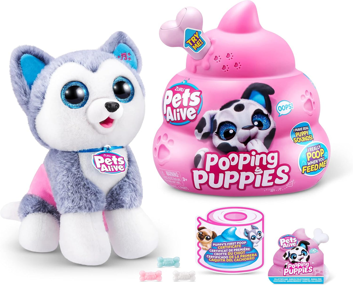 ZURU Peluches Interactivos Pooping Puppies, Ultra Suave, Husky