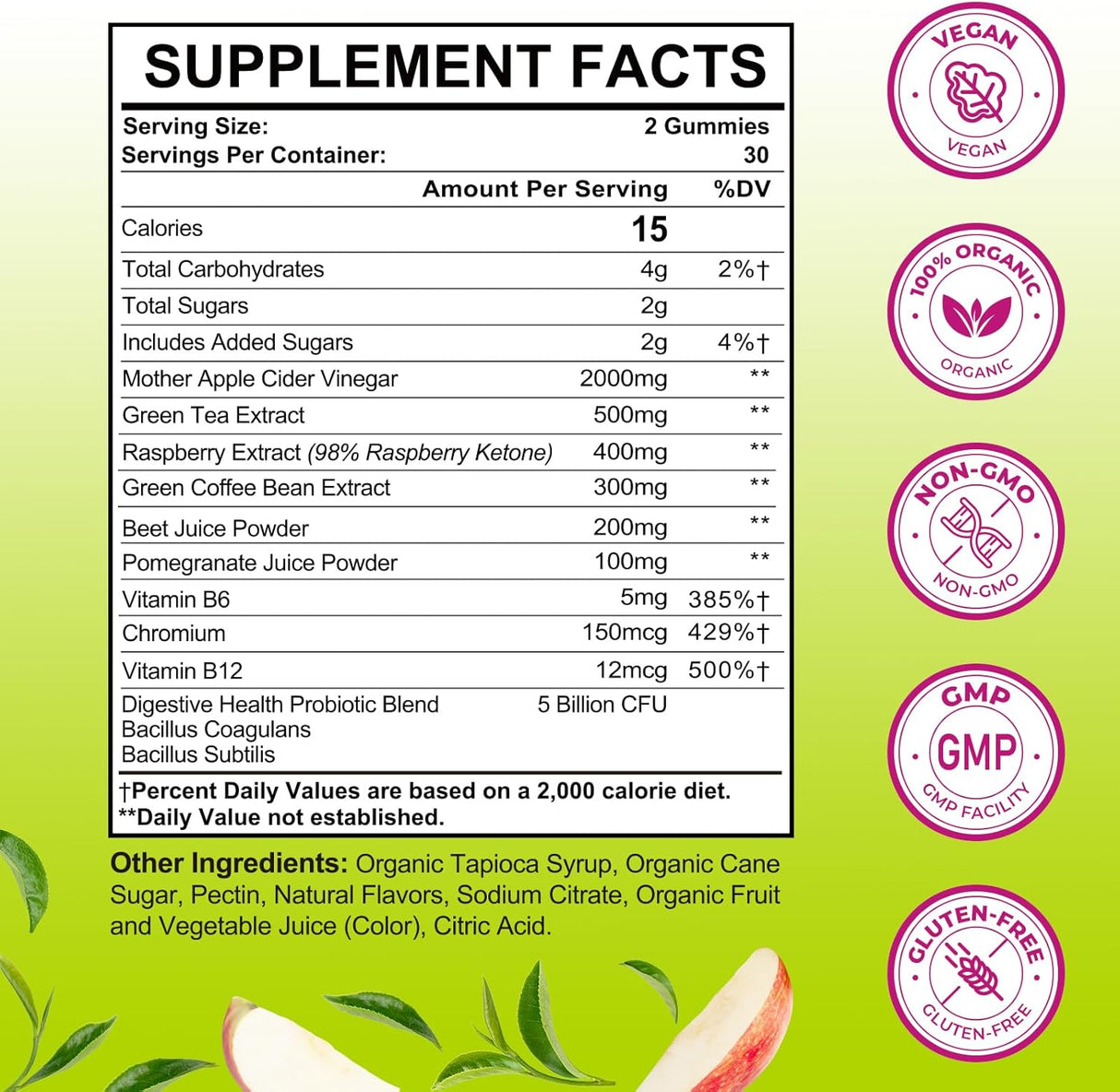 Suplemento para control de apetito, Apple Cider Vinegar, 60 gomitas