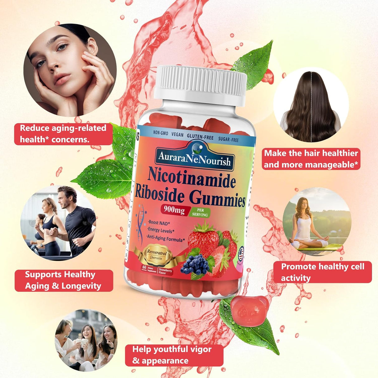 Gomitas NAD Sin Azúcar, Suplemento Antienvejecimiento 900mg