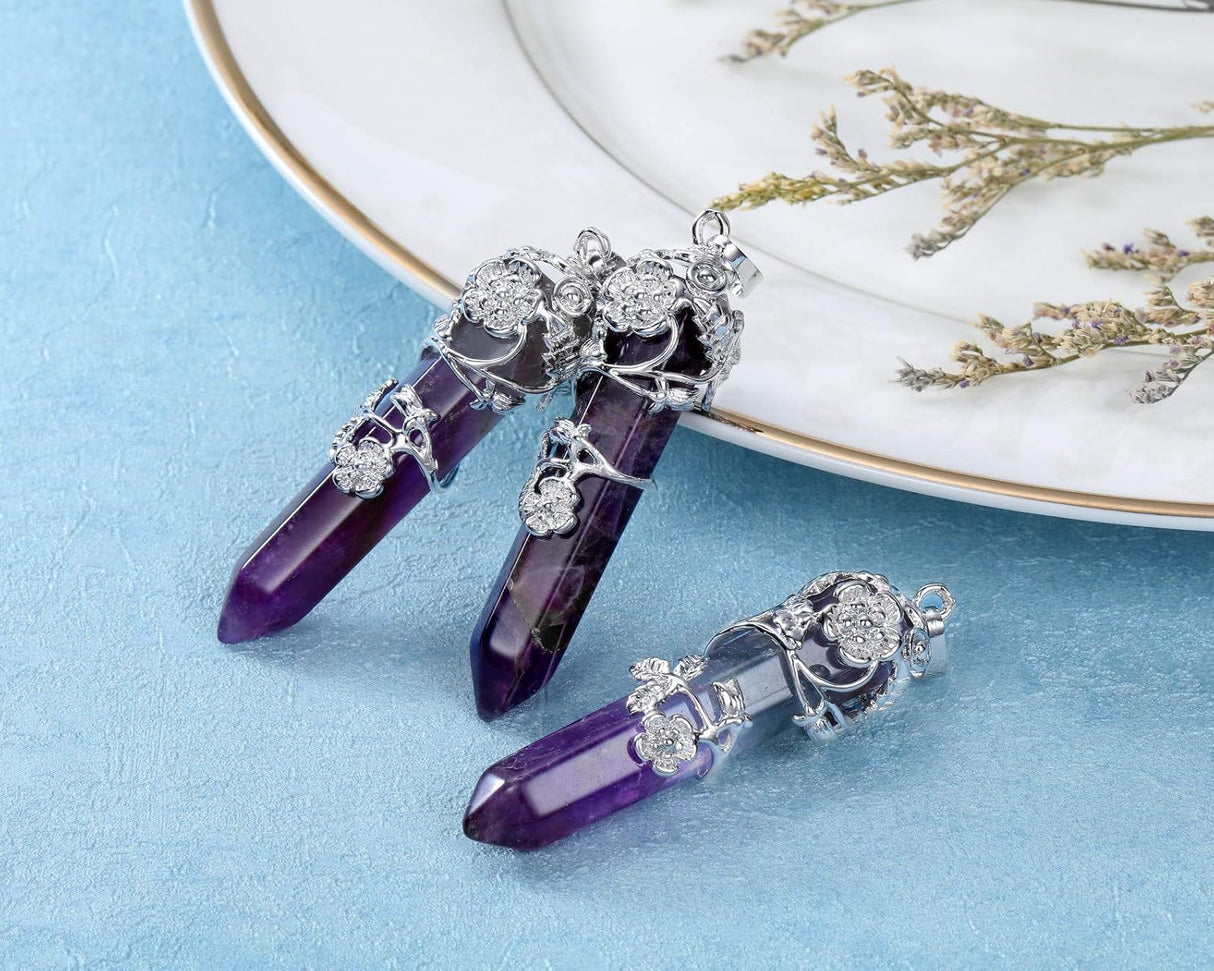 Jovivi 3 collares de cristal curativo envueltos en flores