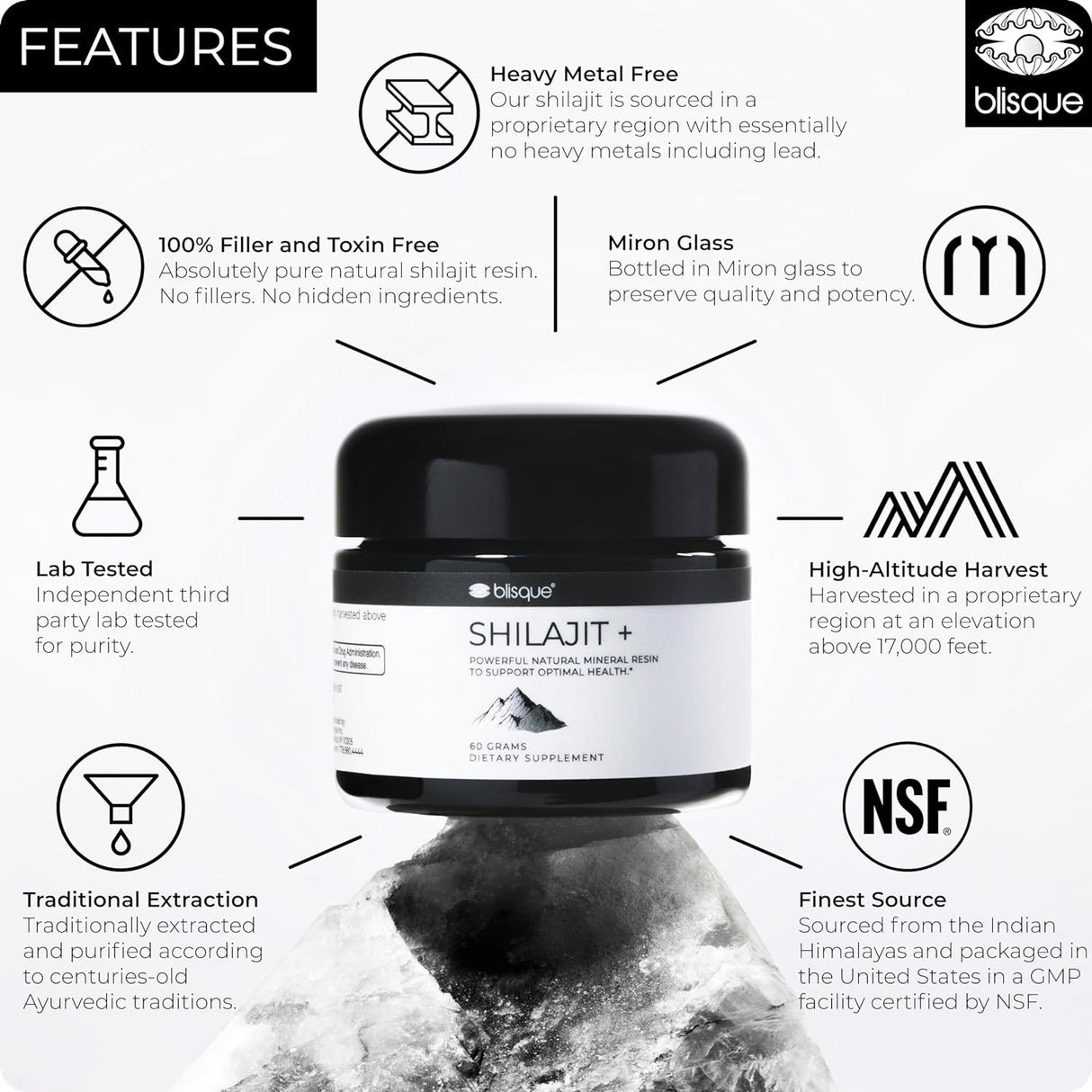 Suplemento de resina Shilajit orgánica oligominerales 2.12oz