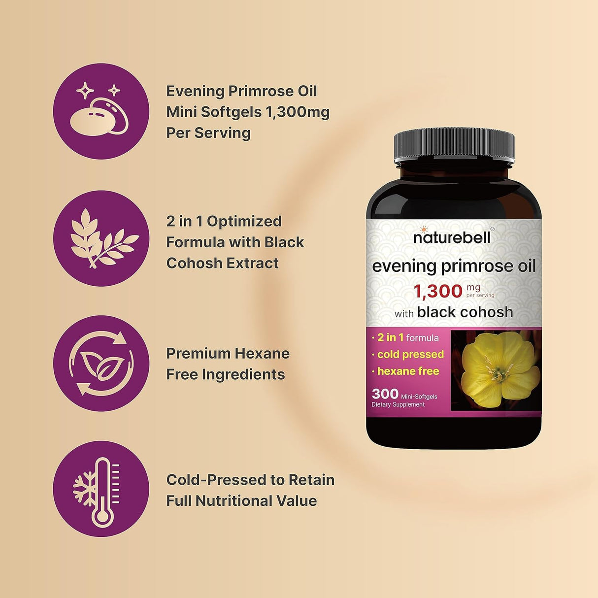 Suplemento Aceite de onagra con cohosh negro   300 mini cáp