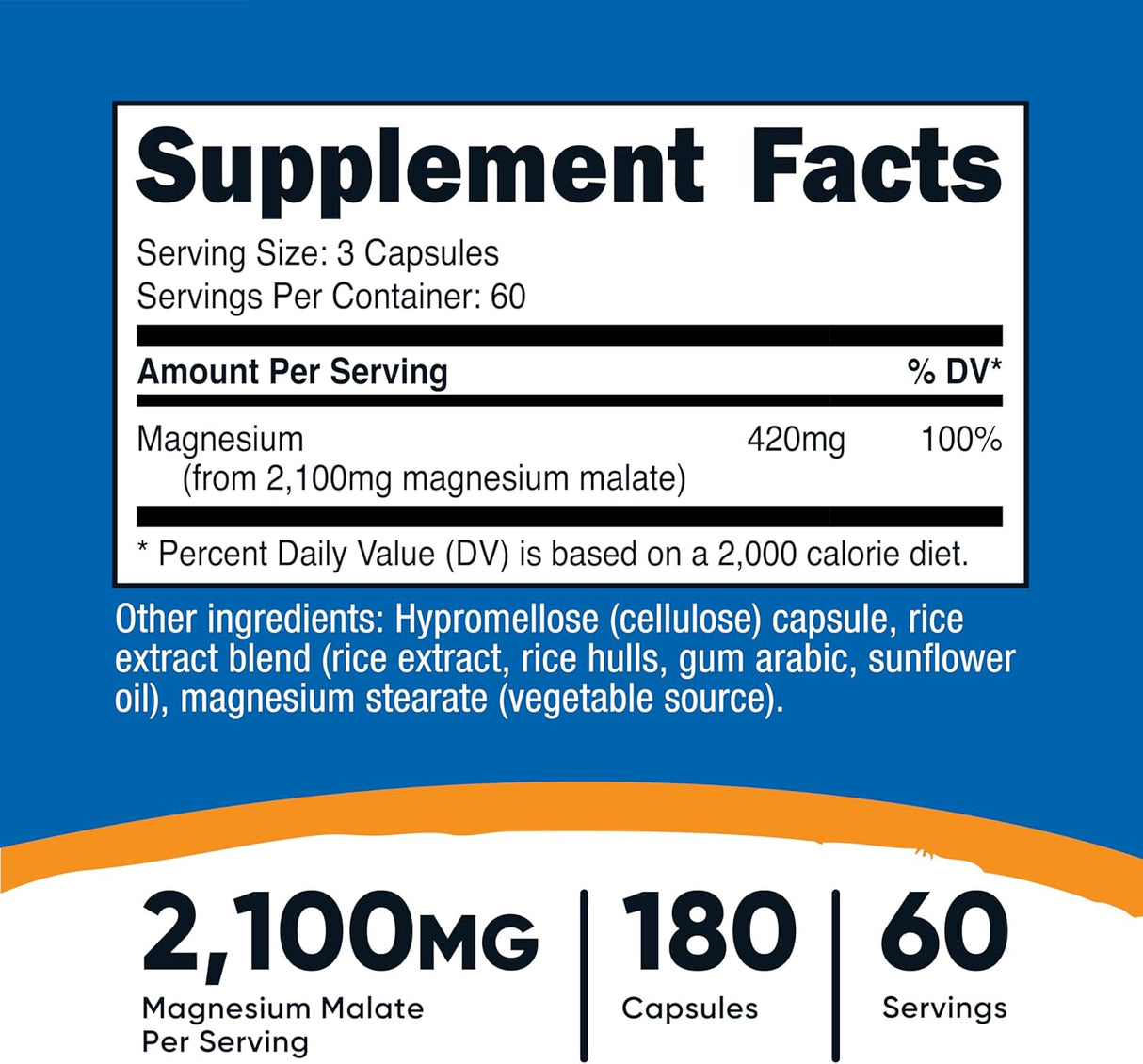 Nutricost Magnesio Malato 2100mg 180 Cápsulas Vegetarianas