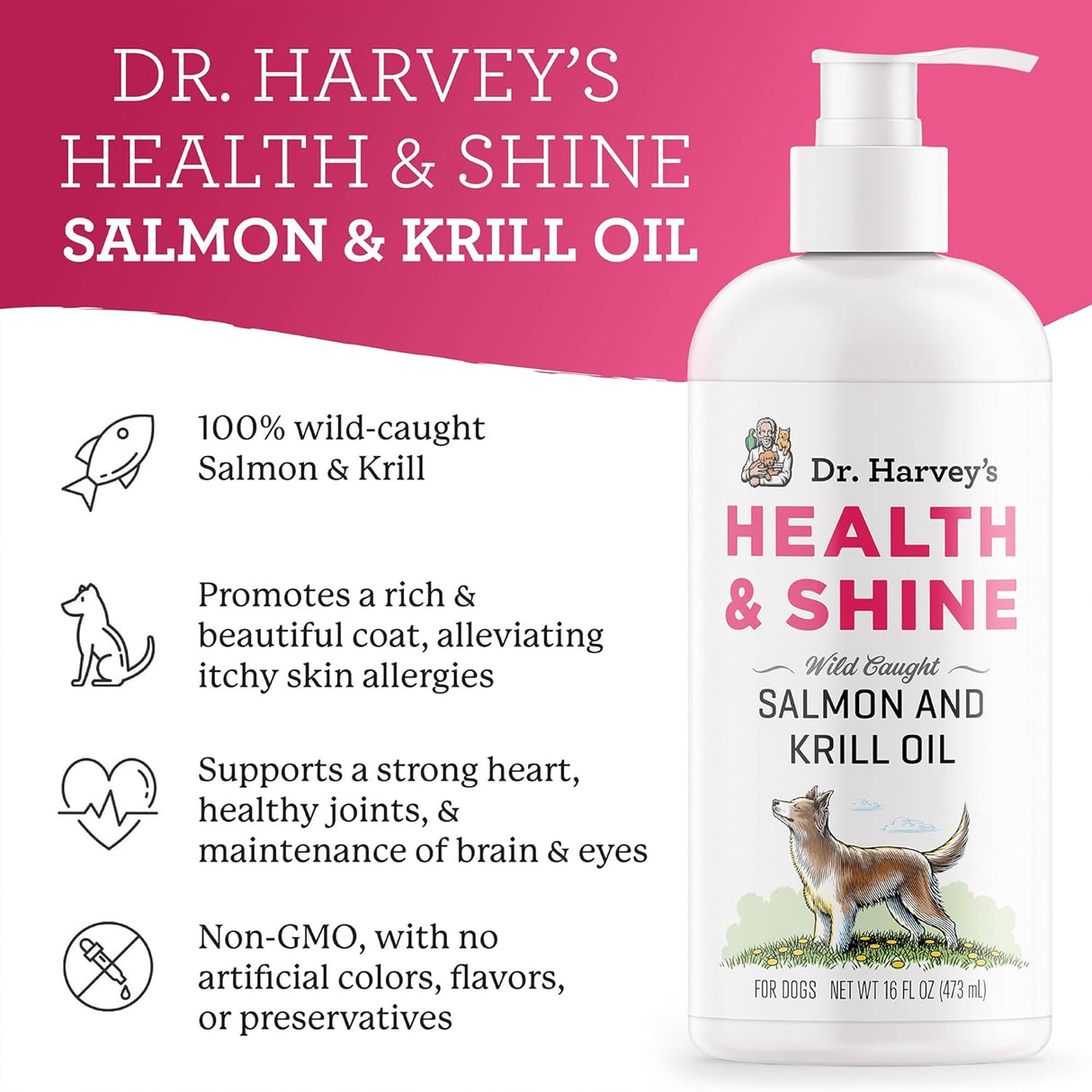 Shine Aceite de pescado de salmón y krill para perros,