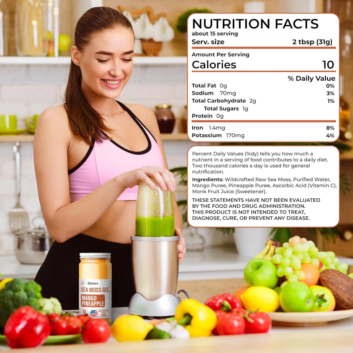 Gel de Musgo de Mar Biolore - Mango-Piña, 16oz, Vegano, USA