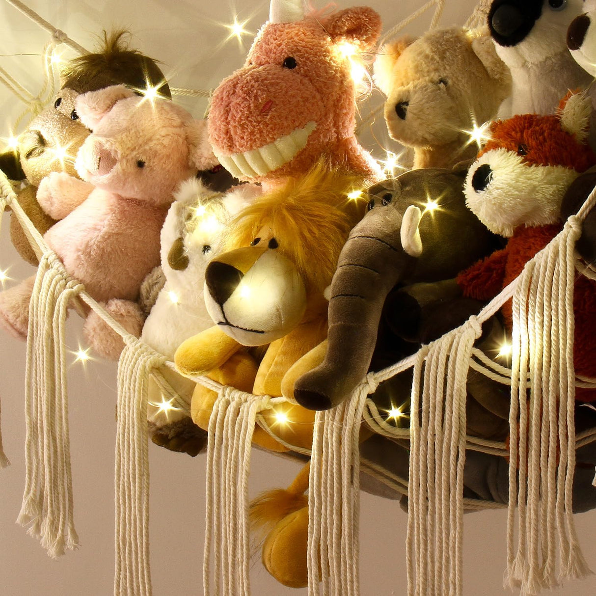 Hamaca para Peluches con Luz LED - Organizador Grande Boho