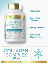 Suplemento de colágeno con ácido hialurónico 500 mg  90 cáp