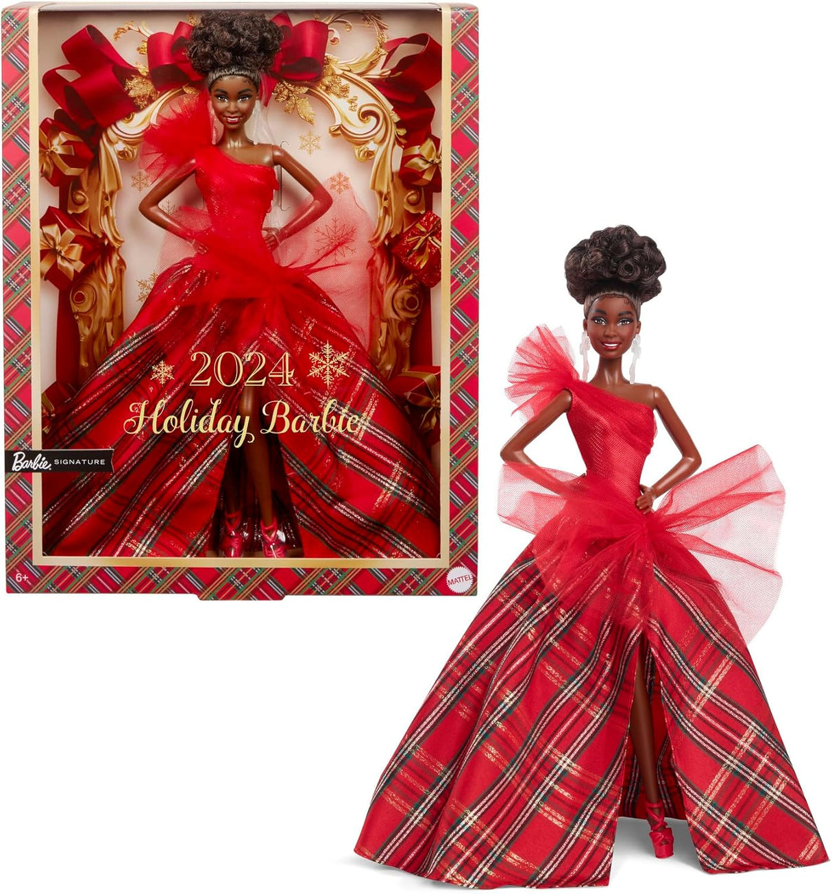 Muñeca Barbie Signature, Moda Navideña 2024, Gown a Cuadros