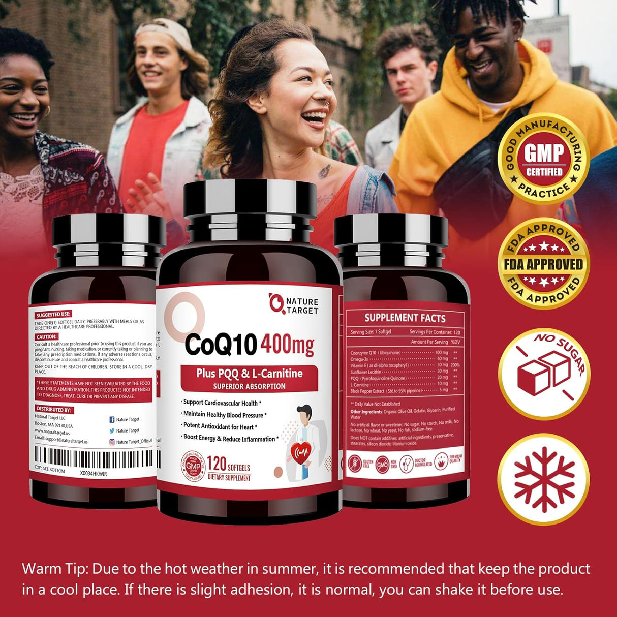 NATURE TARGET CoQ10 400mg con PQQ Omega-3 L-Carnitina