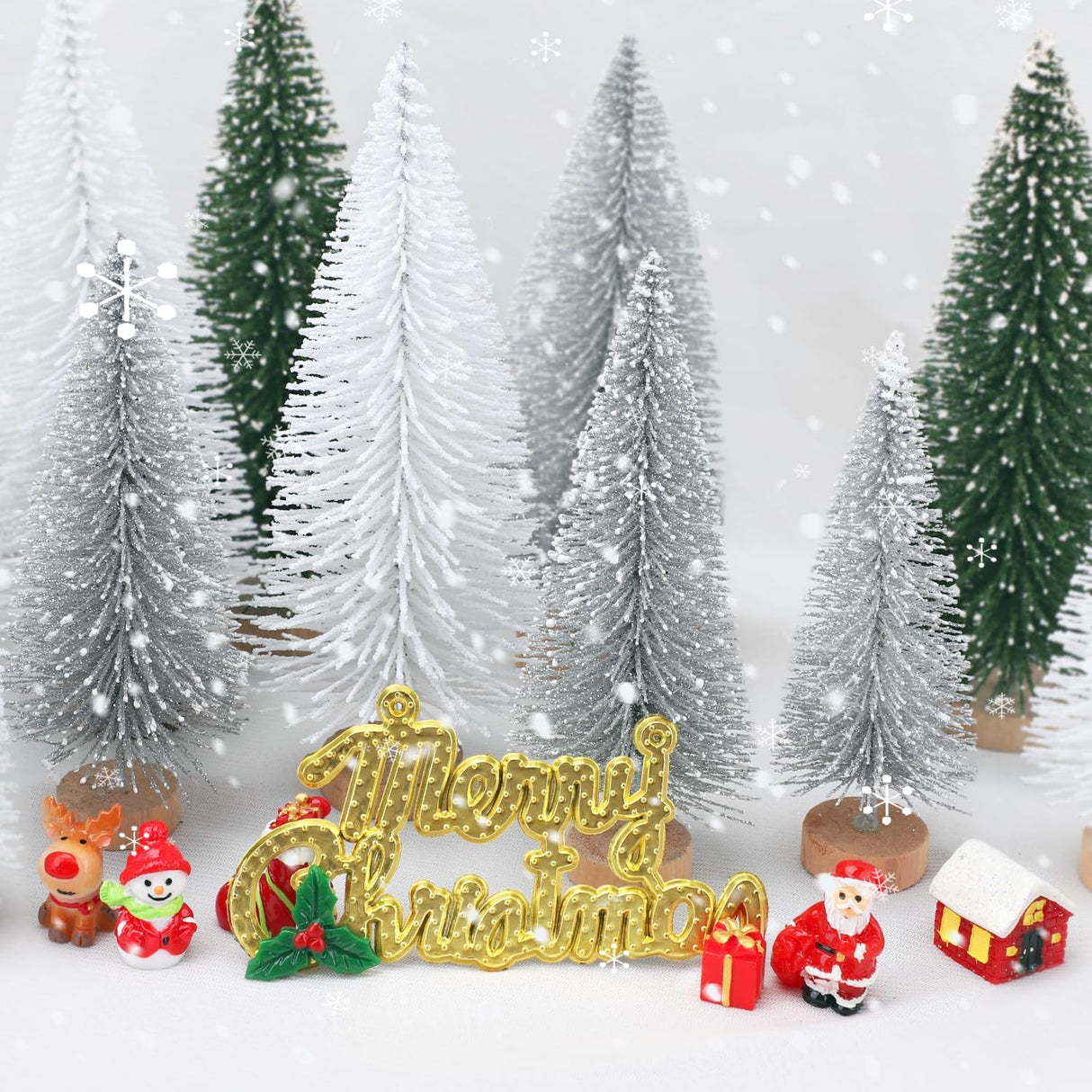 30 Piezas Mini Árboles de Navidad Artificiales con Base de Madera