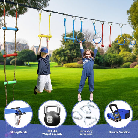 Curso de obstáculos Ninja para niños, con 11 accesorios, 56FT