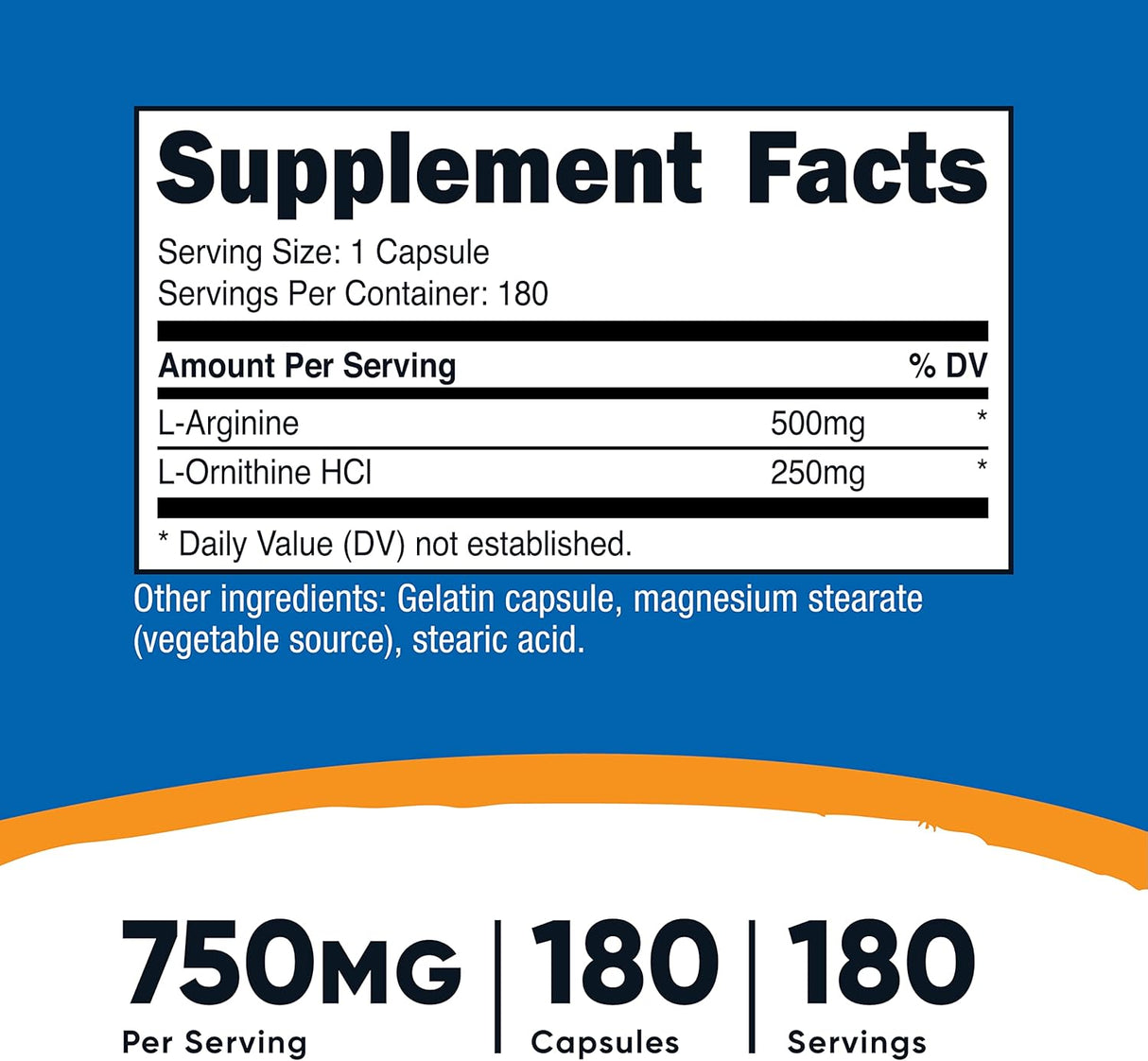 Nutricost L-Arginina y L-Ornitina 750mg 180 Cápsulas x2