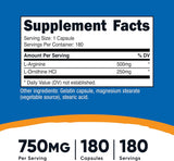 Nutricost L-Arginina y L-Ornitina 750mg 180 Cápsulas x2