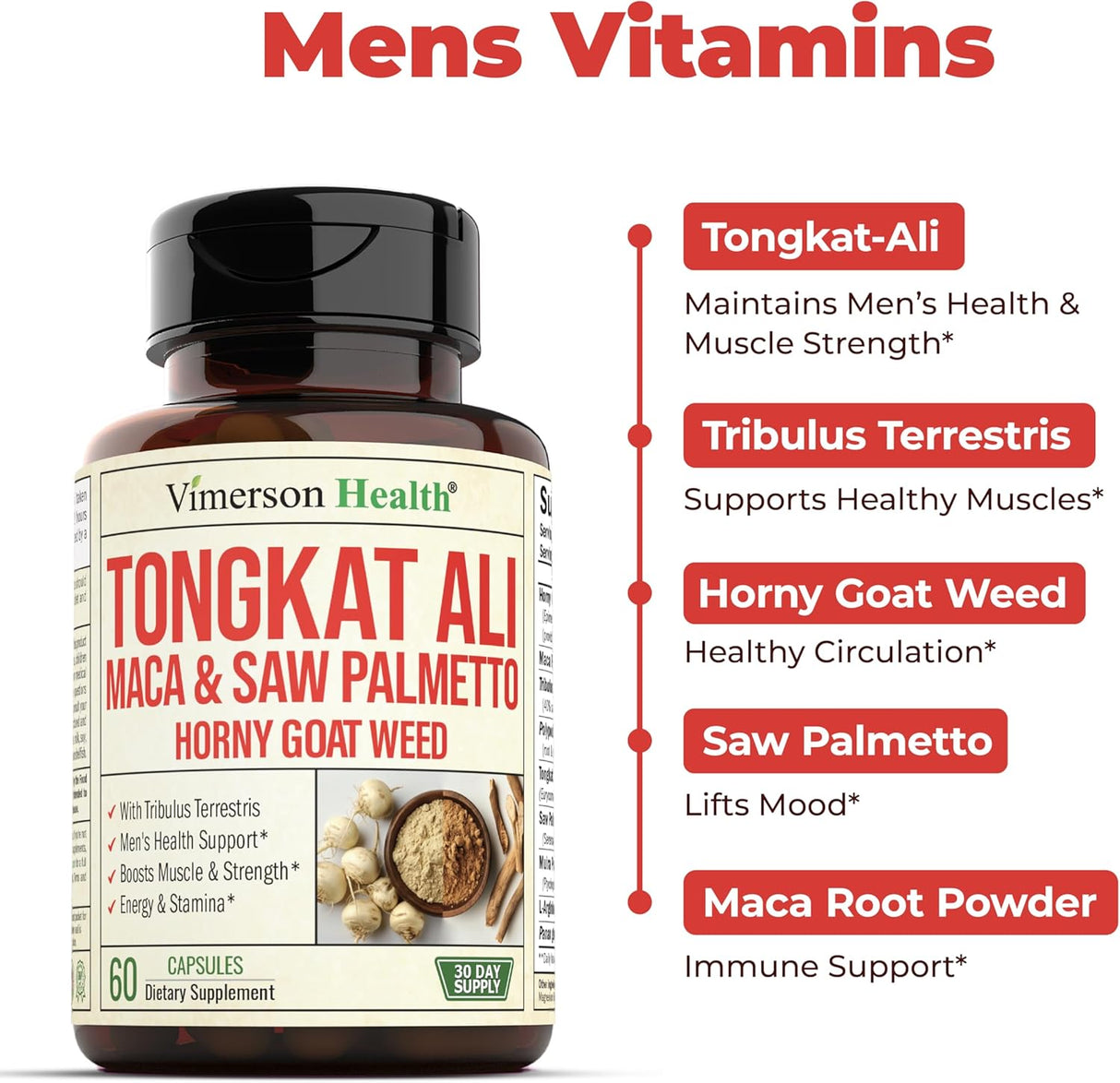 Suplemento de Tongkat Ali - Apoyo Testosterona, 60 Caps