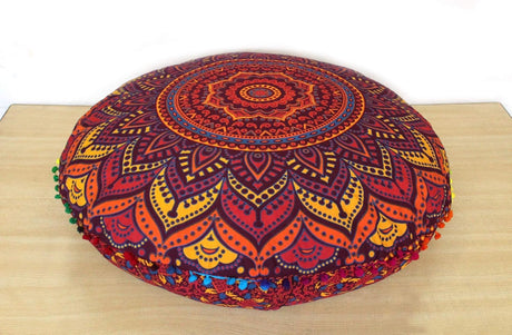 Cojín de mandala para suelo, meditación, asiento otomano, hippie, decorativo, redondo, bohemio, azul, fundas grandes, para exteriores, diseño de flores, cómodo, cama, sofá, puf para mujer (solo funda)