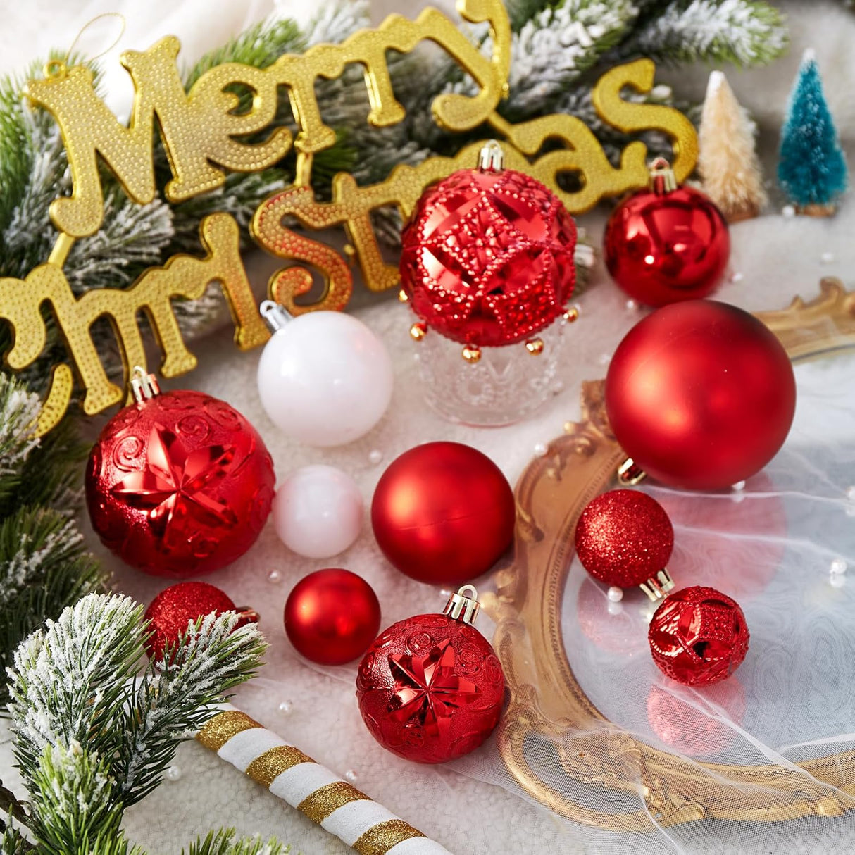 Juego de 87 Esferas de Navidad Shatterproof, Decoración Festiva
