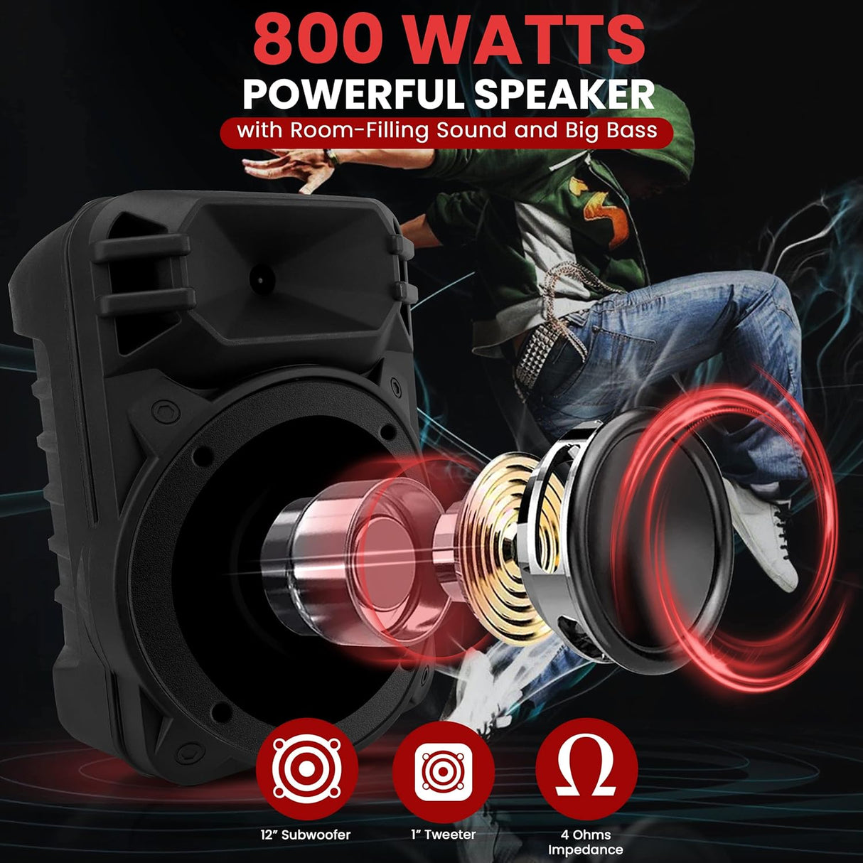 Parlantes portátil Bluetooth de 800 W PYLE-PRO PPHP1243B