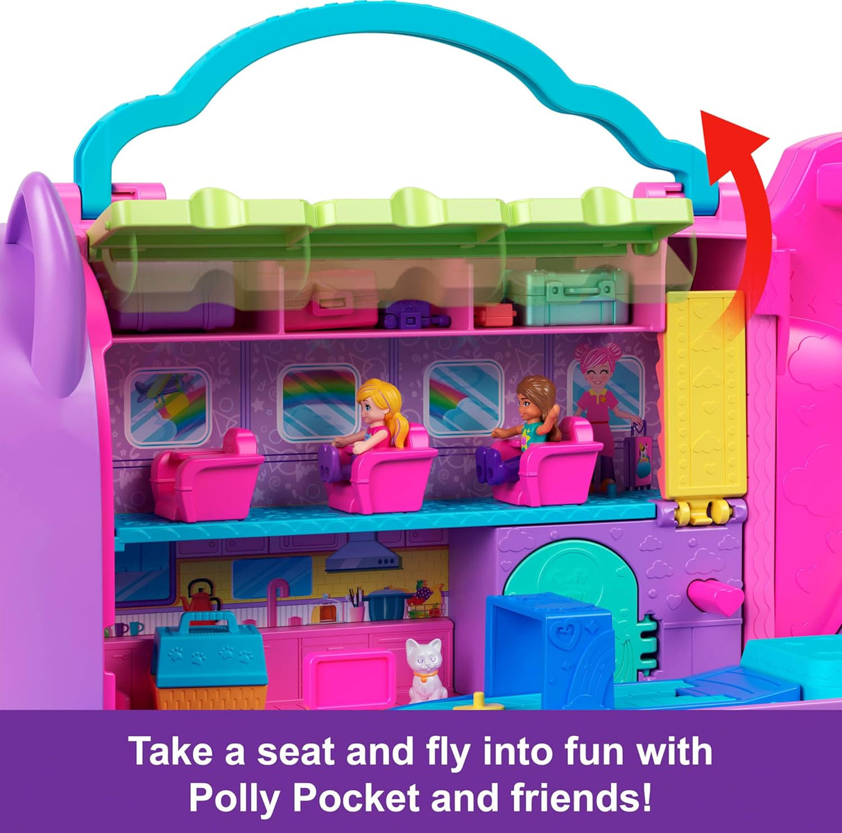 Muñecas Polly Pocket, Juego Kitty Airways, 2 Mini Muñecas, Accs.