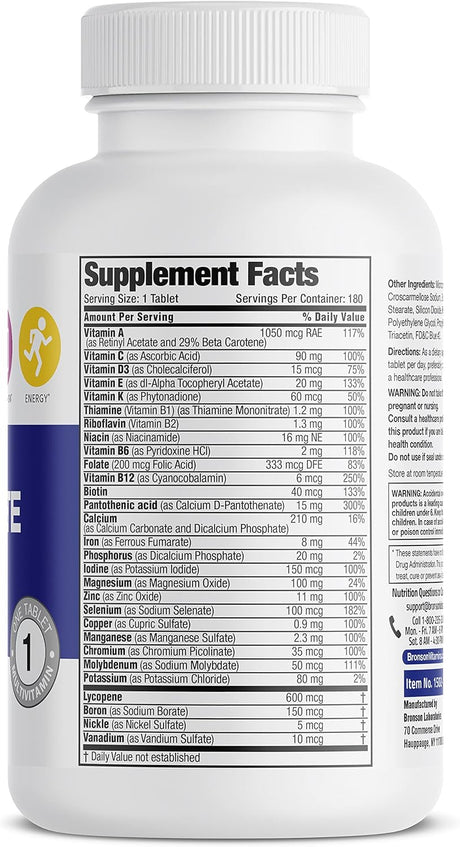 Multivitamínico Completo Bronson ONE para Hombres Activos, 180 Tab.