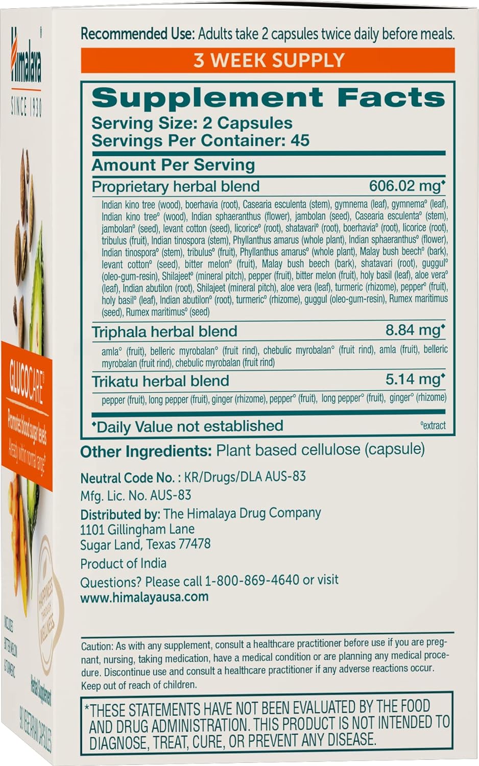 Cápsulas para la glucosa en sangre normal, 620 mg