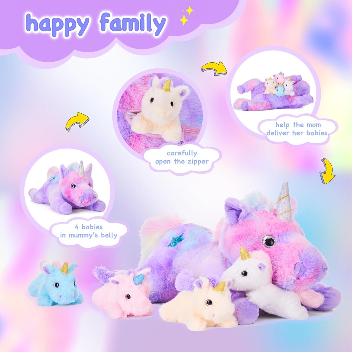 Juguete de peluche Mommy Unicorn, EARTHSOUND, 18 mamá y bebé