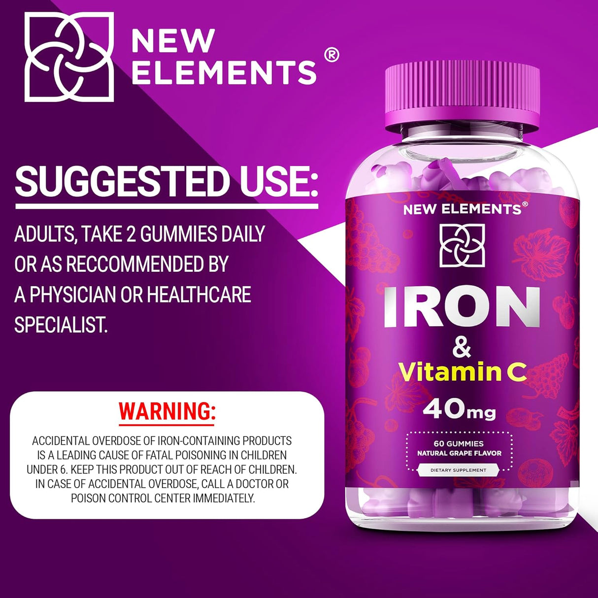 Suplemento de hierro para mujeres y hombres con vitamina C