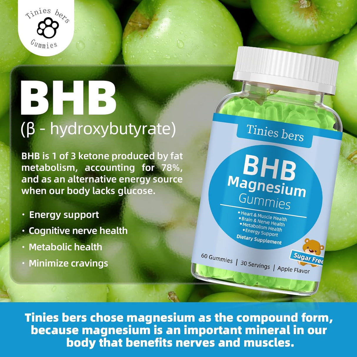 Magnesium BHB Gummies Keto 1000mg, Energía y Salud, 60