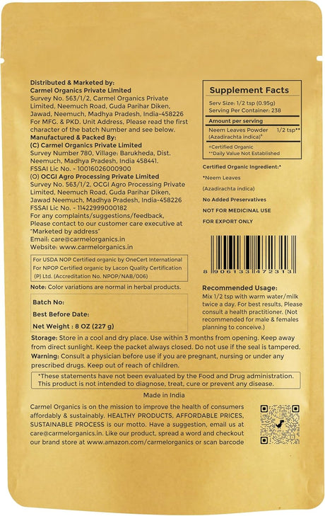 Suplemento Polvo de hojas de neem  Azadirachta Indica Powder