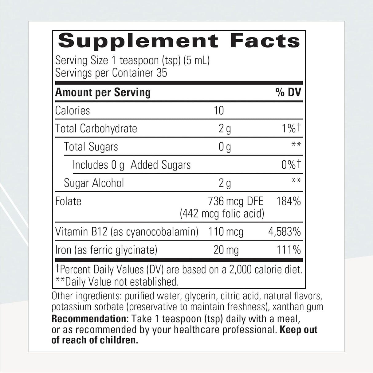 Suplementos Therapeutics Hierro líquido, con vitamina B12