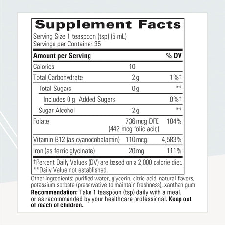 Suplementos Therapeutics Hierro líquido, con vitamina B12