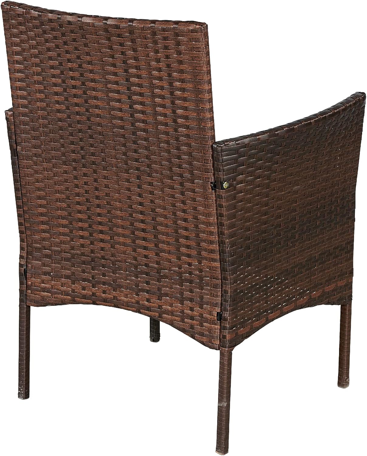 BTEXPERT Juego de 3 piezas de mimbre para exteriores, ahorro de espacio, para jardín, patio, porche, muebles de ratán PE, dos sillas, cojines, mesa de almacenamiento lateral marrón/azul aguamarina