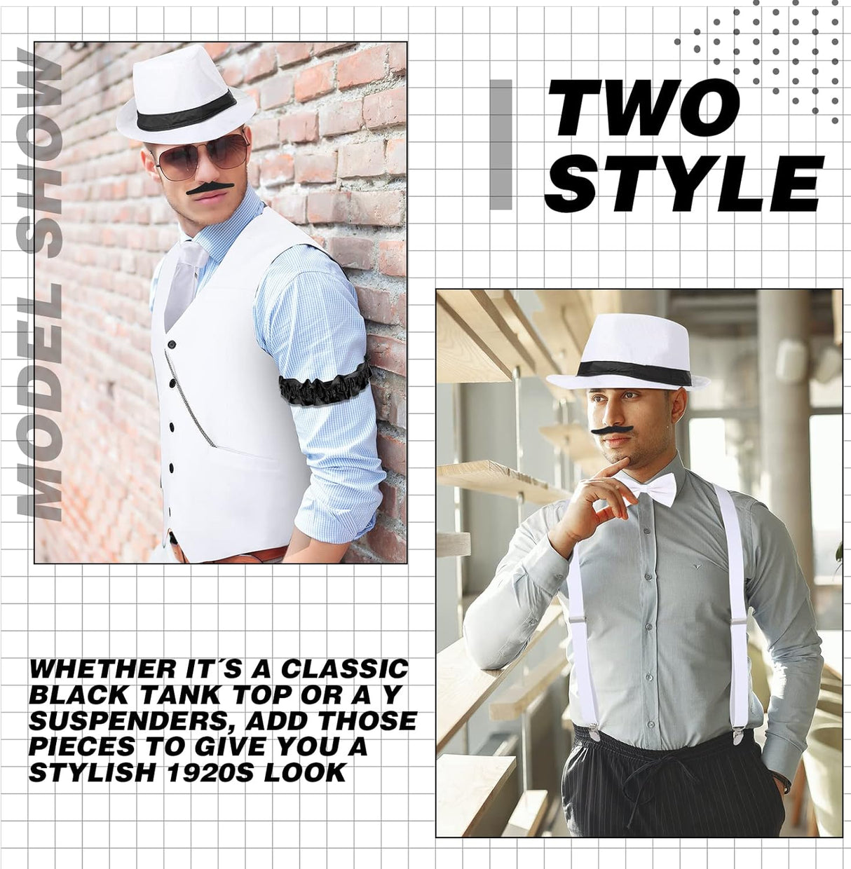 Disfraz de Hombre SATINIOR 1920s con Chaleco, Sombrero y Reloj