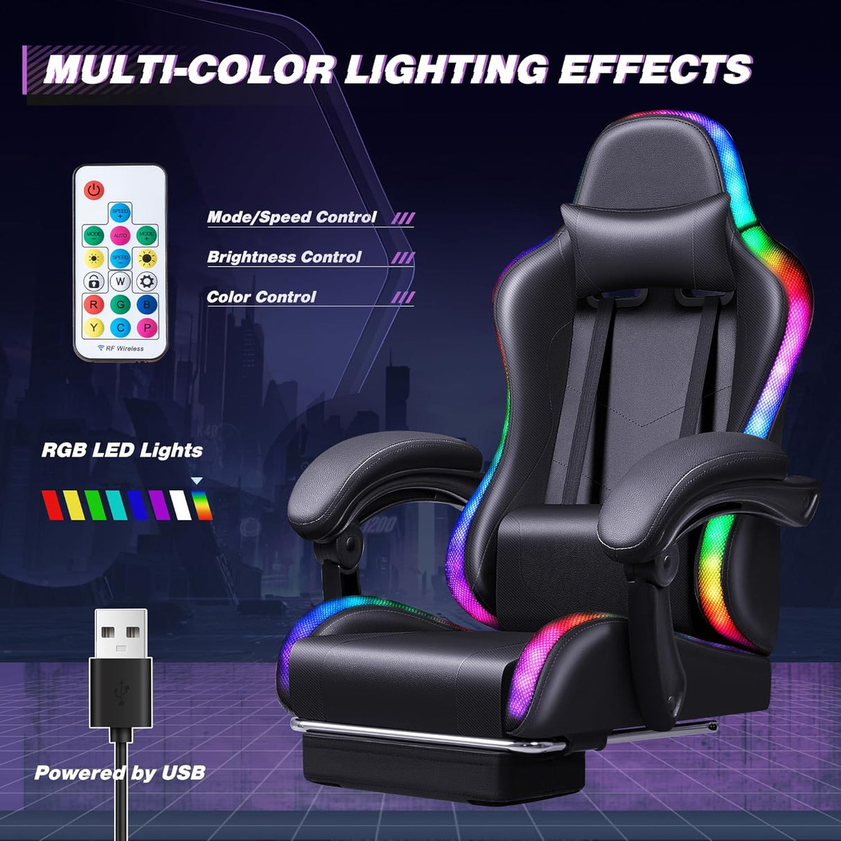 Silla de juegos ergonómica con reposapiés y soporte lumbar