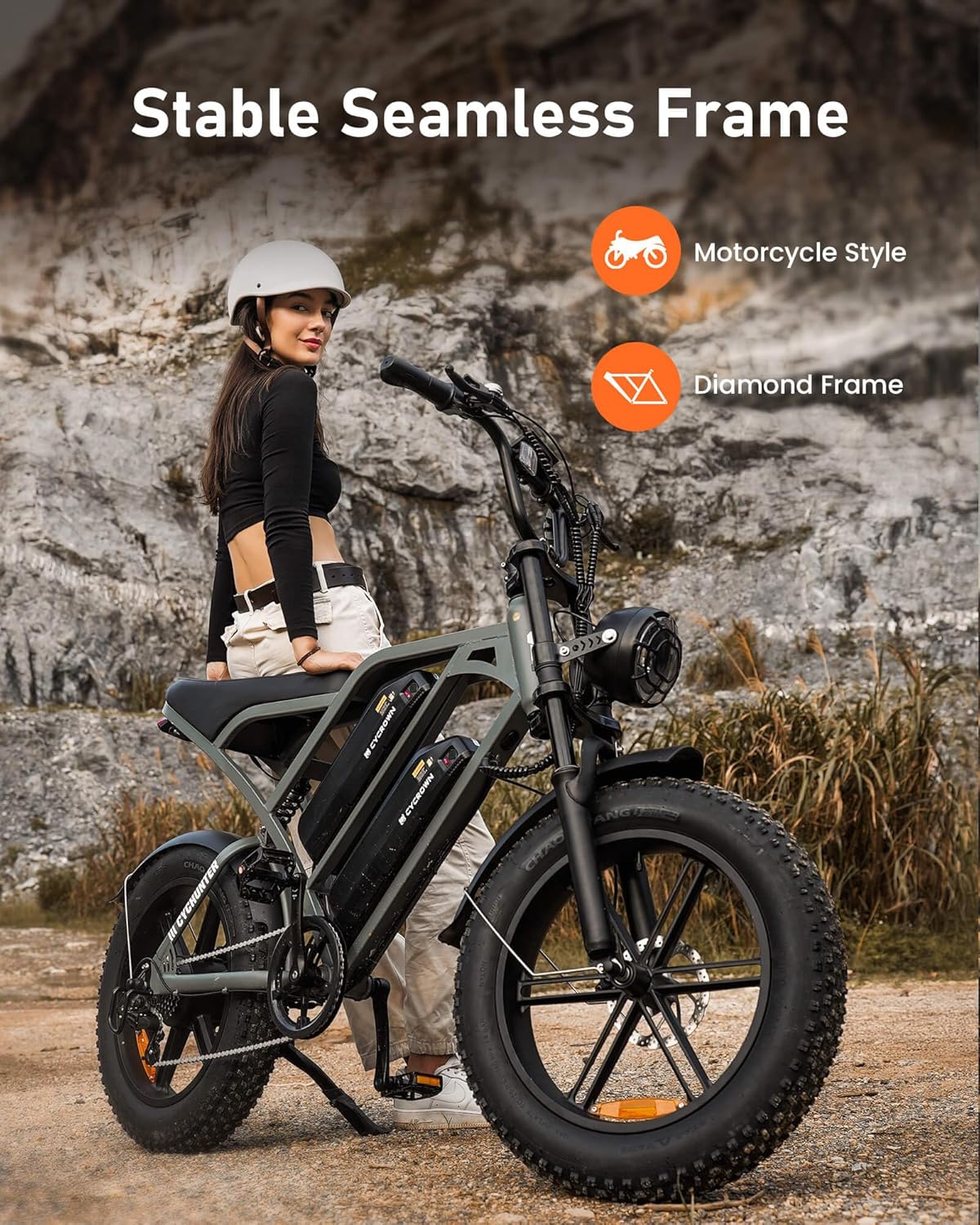 Bicicleta Eléctrica CycHunter 1000W, Doble Batería, 150 Millas