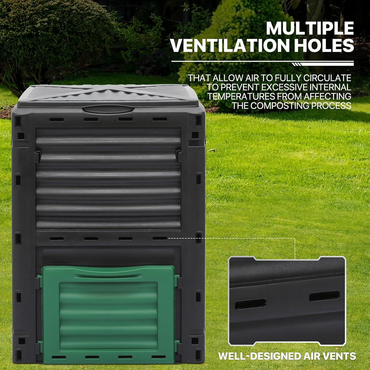 Compostador MoNiBloom 80 Gal, BPA Free, Rotatorio, Exterior