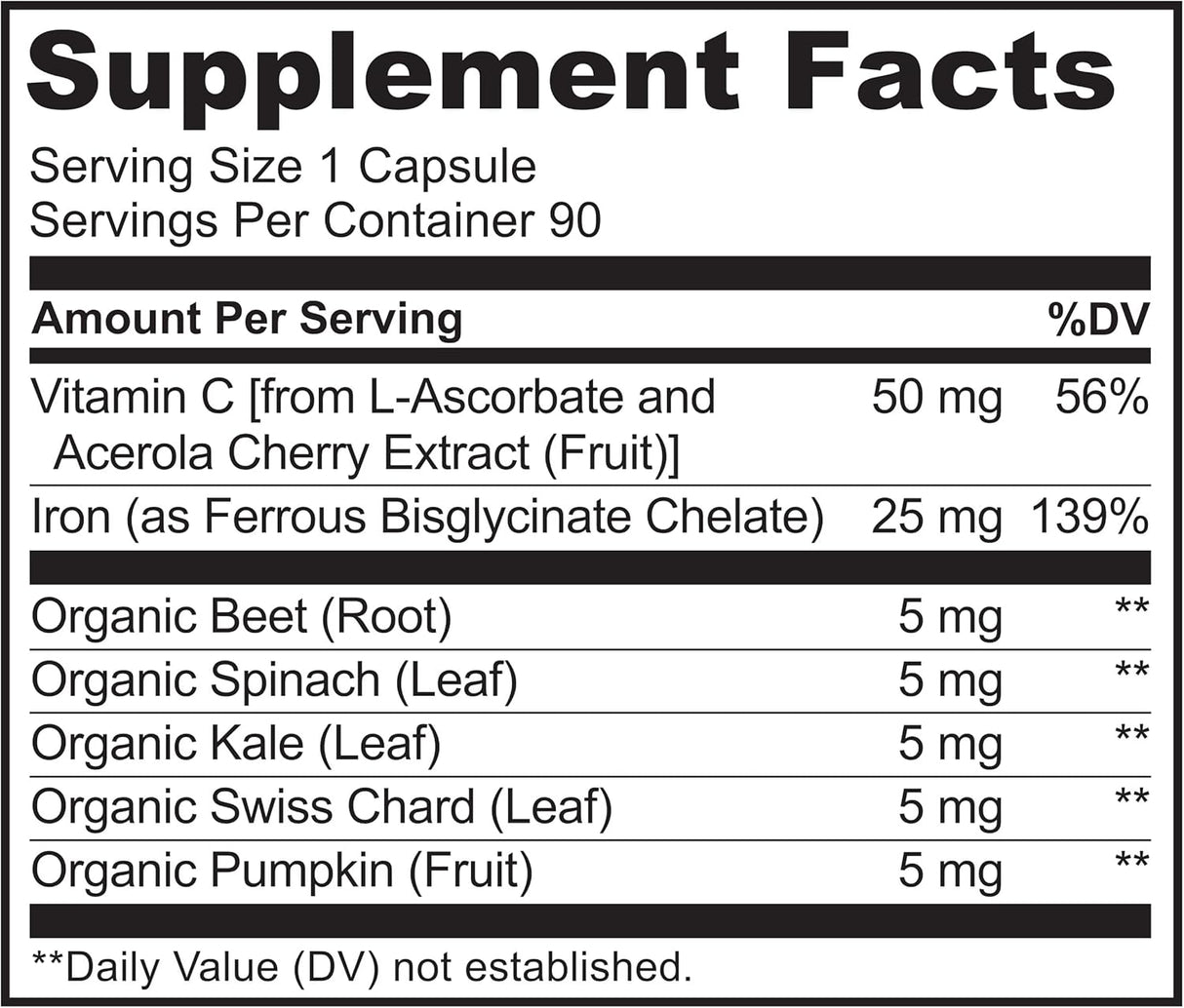 Suplementos Alimenticios de hierro vegano con vitamina C