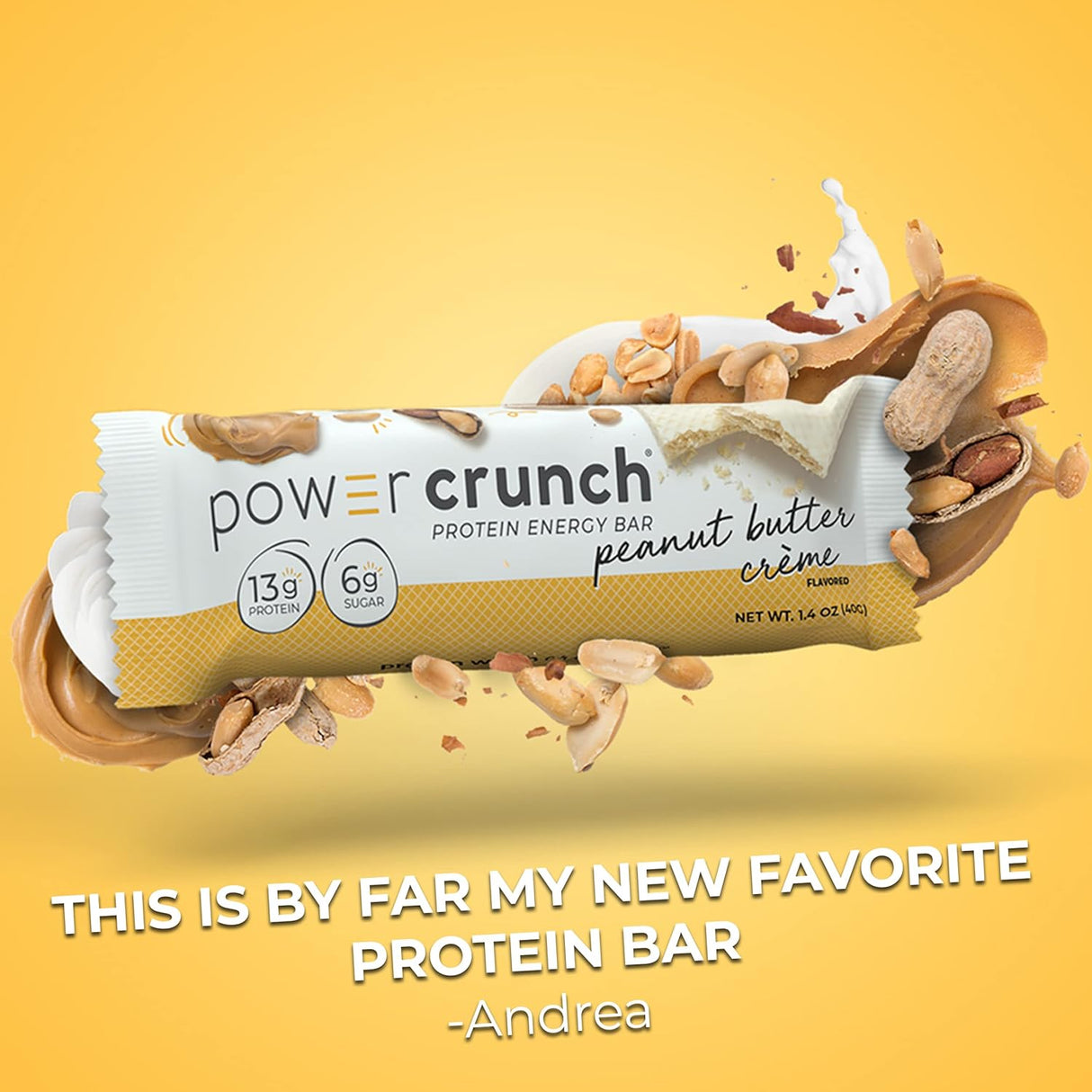 Power Crunch Bar, Snack Proteico con Sabor, Peanut Butter Crème, 12 Uds